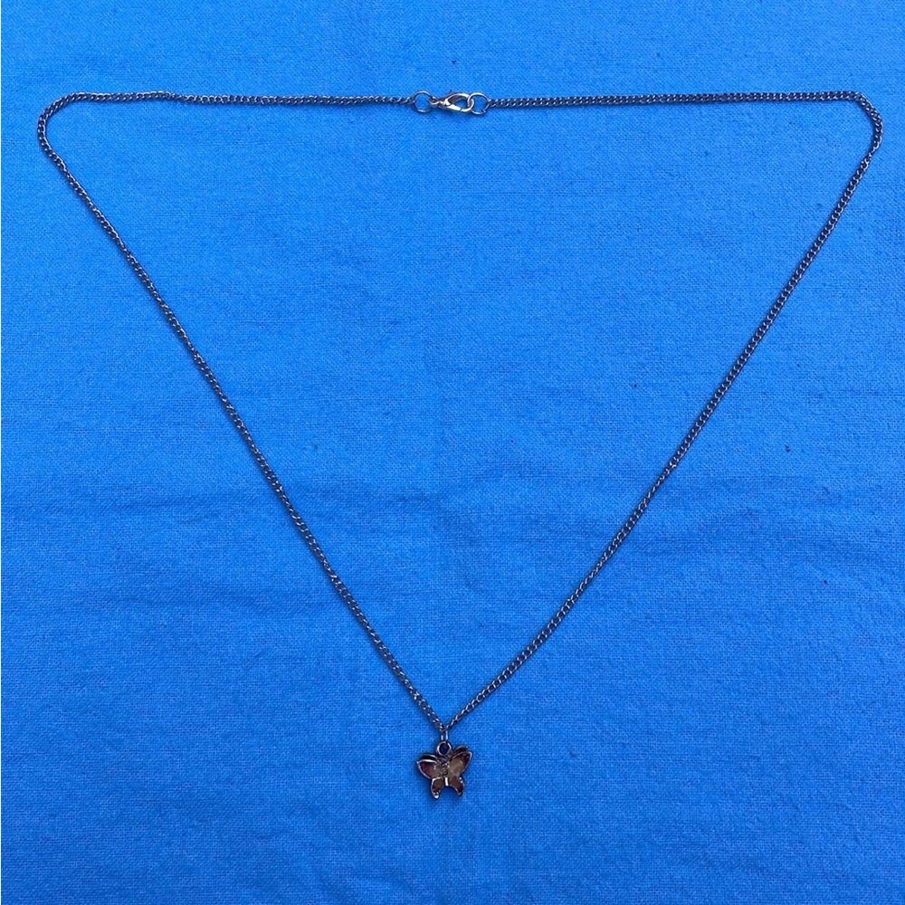 Handmade Silver Enamel Painted Butterfly Necklace